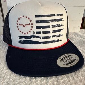 Kimes Ranch Trucker Hat Red White and Navy Hat size 7 1/8